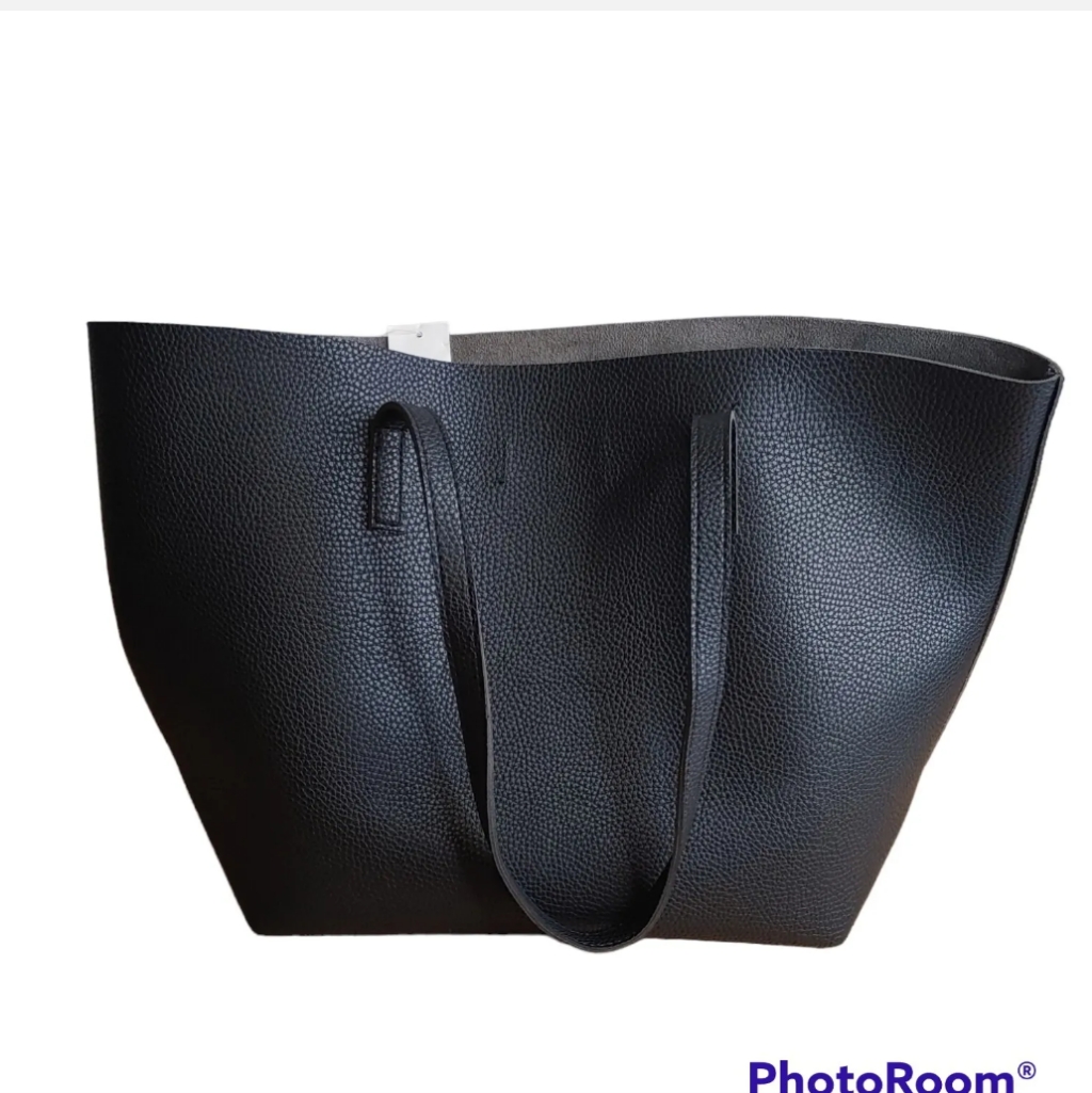 Solstice Sunglasses Black Vegan Pebbled Leather Large Tote Beach Travel Vacation — image 2 of 8